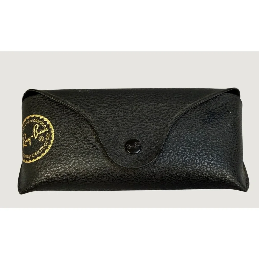 Ray-Ban Black Pebbled Faux Leather Sunglasses Case Snap Closure Gold Seal Logo